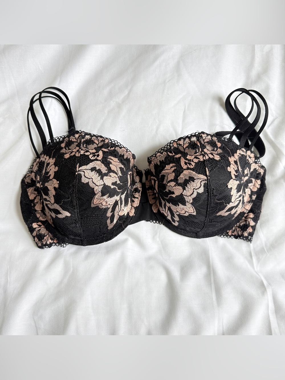 SOMA Sensuous Signature Lace Balconet Bra Black Rose Blush Crossdye 34D Coquette